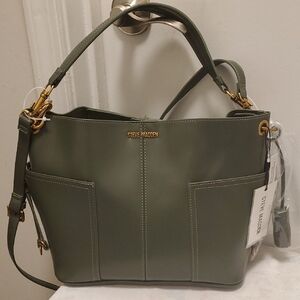 Steve Madden Olive Shoulder Bag with Gold Accents